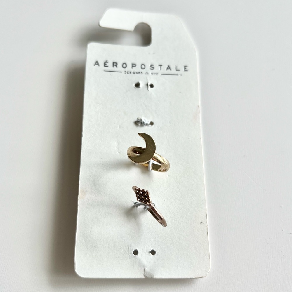 Aeropostale Crescent Moon & Geometric Shape Gold Plated Ring Set Of 2